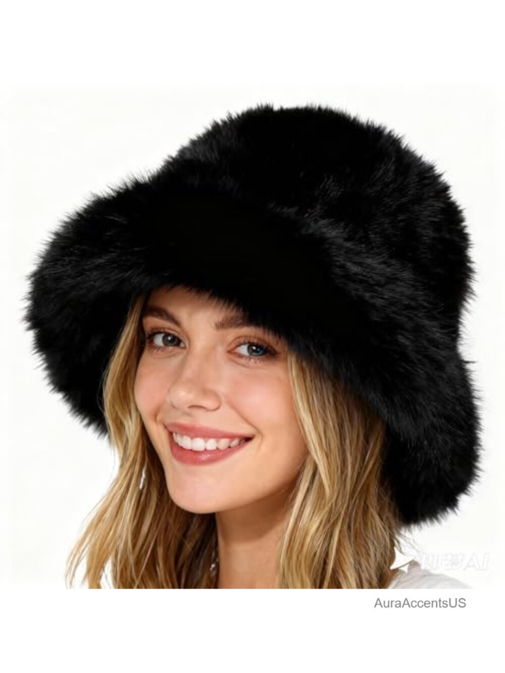Faux Fur Bucket Hat Oversized Fuzzy Warm Winter Hat Wide Brim